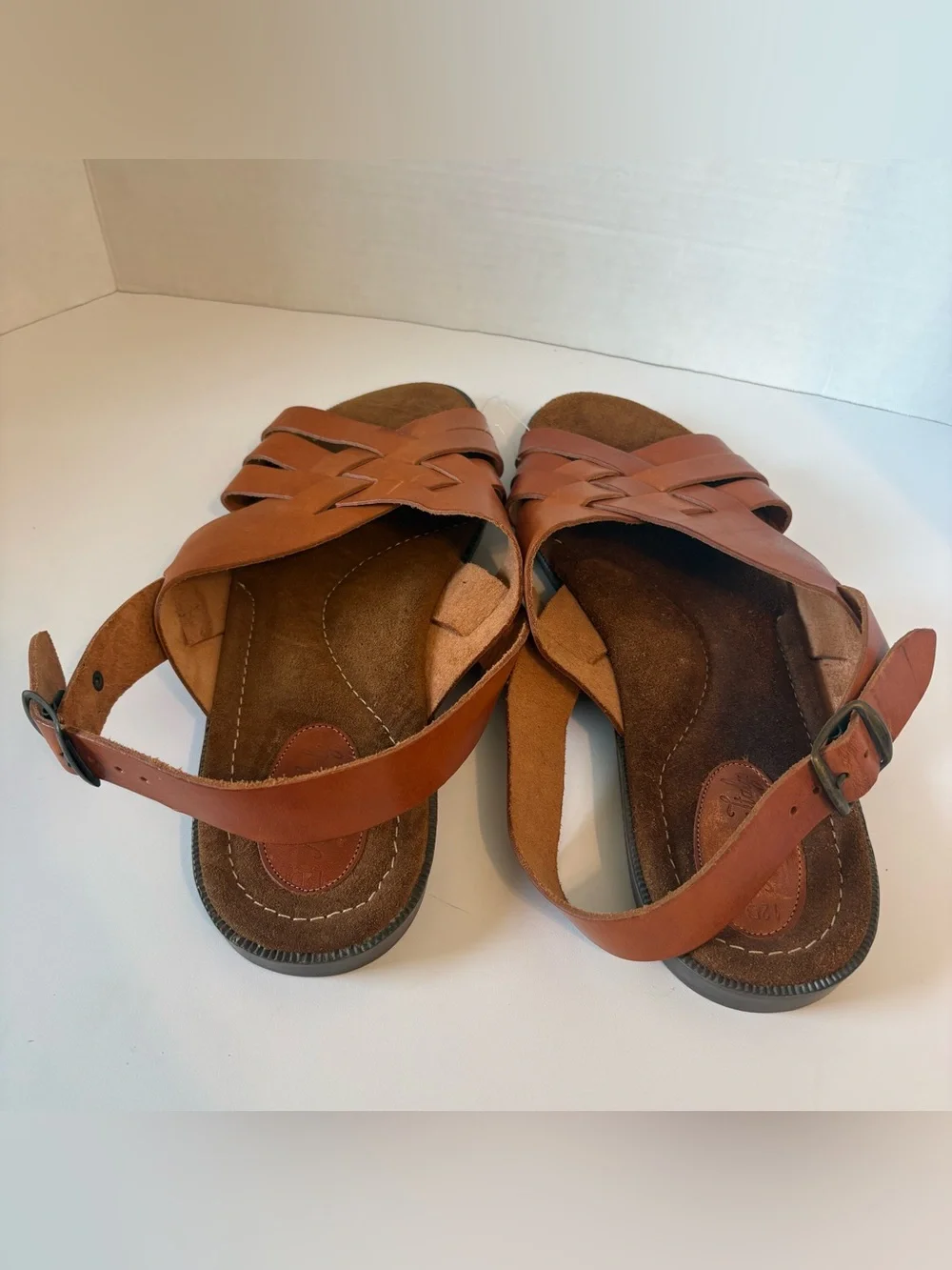 Men’s Tan Leather Made in Italy Woven Slingback Sandals w/ Padded Leather Sole